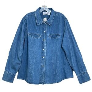 Vtg 90s Carolina Blues Womens Denim Shirt 18/20W Blue Long Sleeve Pearl Snap NWT